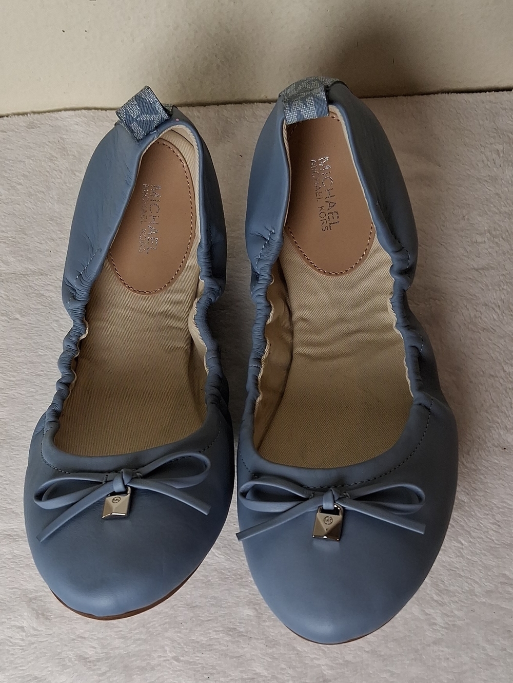 Michael Kors Dusty Blue Leather Bow Ballet Flats